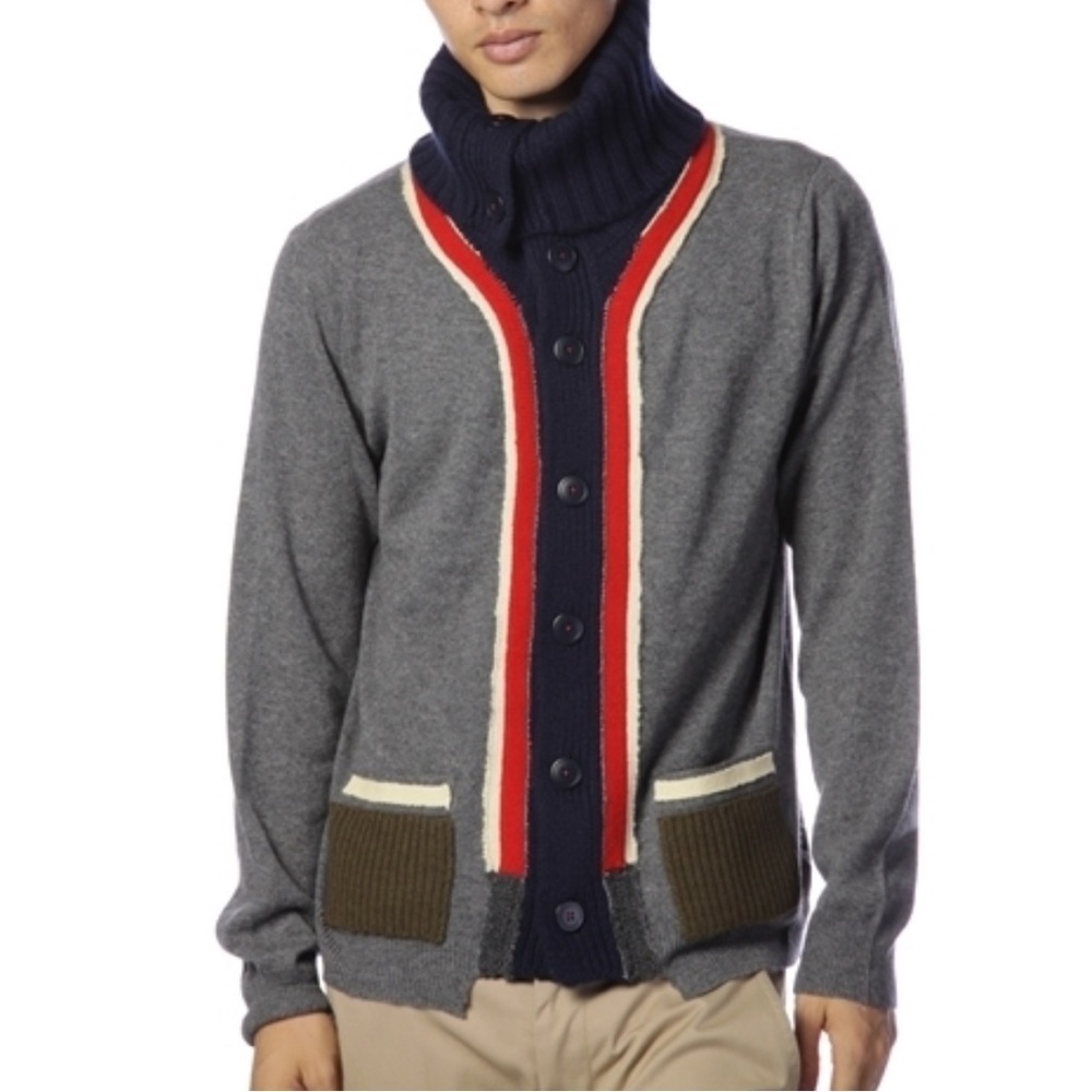 WENDI REED Cashmere Turtleneck Cardigan Striped Colored Placket - Size 1 (Small)